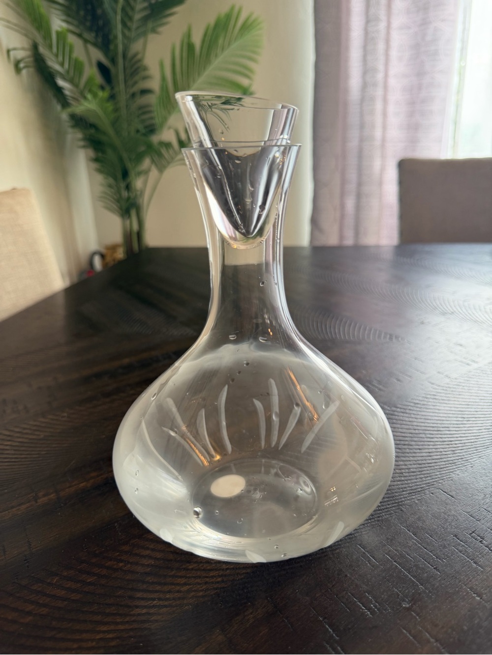 Princess House Clear Etched Glass Decanter with Flared Spout